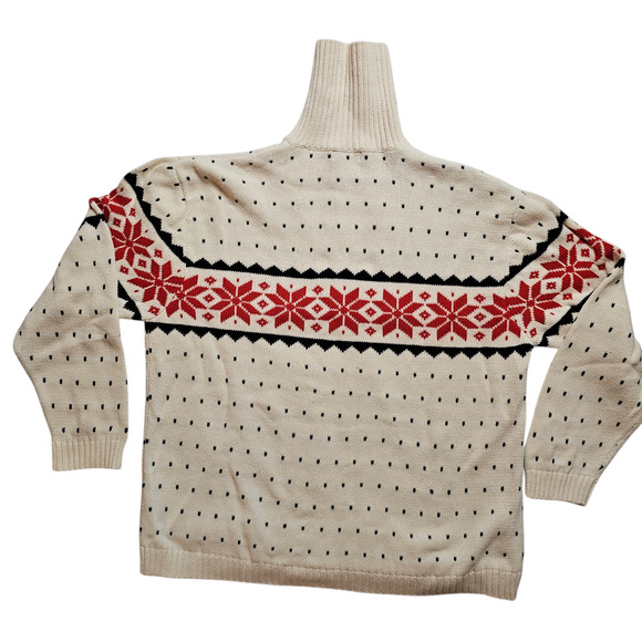VTG Paradox Snowflake cream red black sweater turtleneck XL - Picture 1 of 4